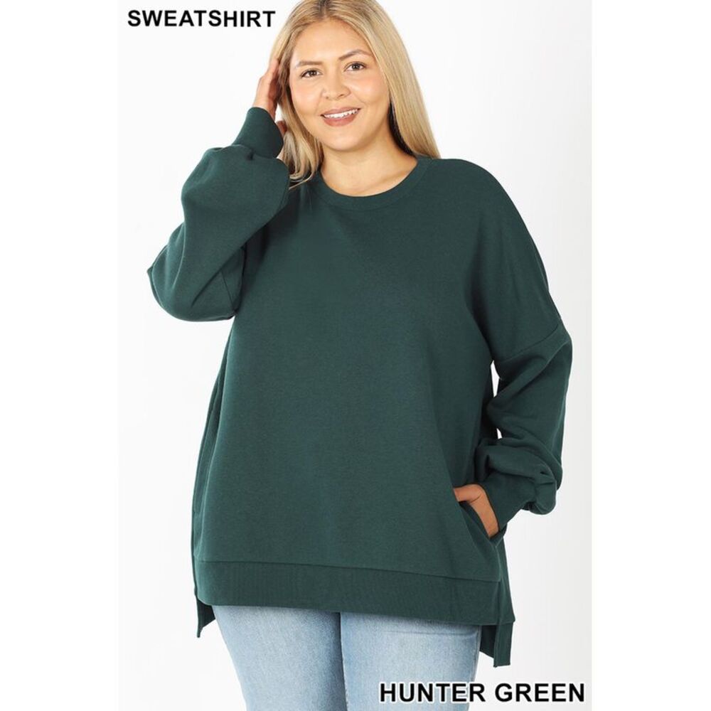 World of Leggings Round Neck Hi-Low Hem Plus Size Sweatshirt